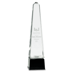 12" Obelisk Crystal on Black Pedestal Base