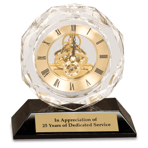 5 3/4" Clear Crystal Clock on Black Pedestal Base