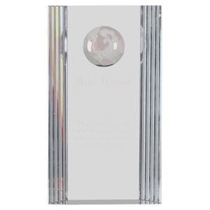 7 3/4" Clear Crystal Rectangle with Globe Etching