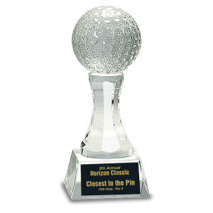 6" Crystal Golf Ball on Clear Pedestal Base