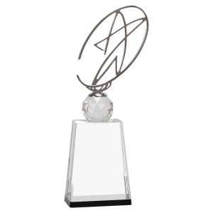 12" Clear/Black Crystal Award with Silver Metal Oval Star