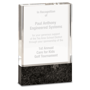4" x 6" Clear Fusion Crystal Award with Genuine Black Marble