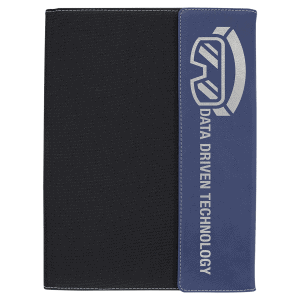 9 1/2"x12" Blue/Silver Laserable Leatherette  / Black Canvas Portfolio w/Notepad
