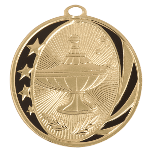 2" Lamp of Knowledge Laserable MidNite Star Medal