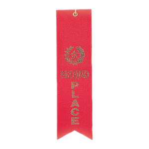 Red 2nd Place Carded Ribbon with String