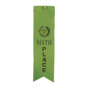 Green 6th Place Carded Ribbon with String