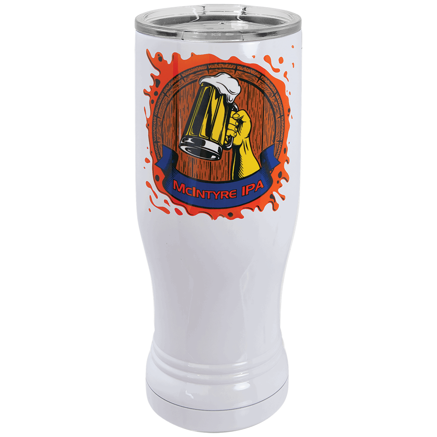 Stainless Steel Sublimatable 14 oz. Polar Camel Pilsner with Clear Lid