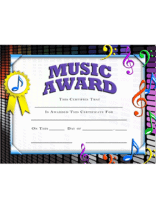Music Award Fillable Certificate Pack - (Pack of 20)