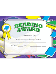 Reading Award Fillable Certificate (Pack of 20)