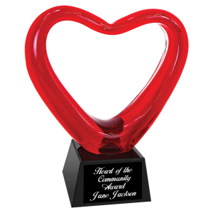 6 1/2" Red Heart Art Glass with Black Base