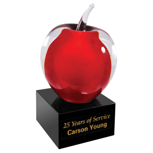 5 3/4" Red and Clear Glass Apple with Black Base