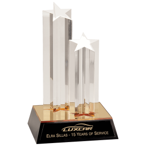 9 1/2" Clear Double Star Column Acrylic with Gold/Black Base