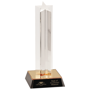 9" Clear Single Star Column Acrylic with Gold/Black Base