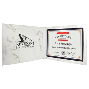 9" x 12" White Marble Laserable Leatherette Certificate Holder for 8 1/2" x 11"