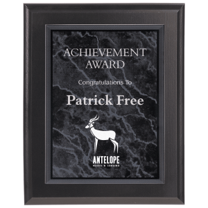 Medium Solid Matte Black Plaqueue with Black Marble Acrylic Plaqueue Plate