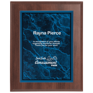 Medium Cherry Finish Plaqueue with Blue Marble Acrylic Plaqueue Plate