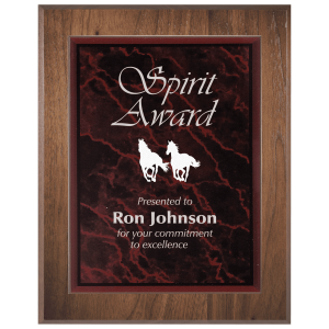 Large Genuine Walnut Plaqueue with Red Marble Acrylic Plaqueue Plate