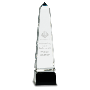 10" Obelisk Crystal on Black Pedestal Base