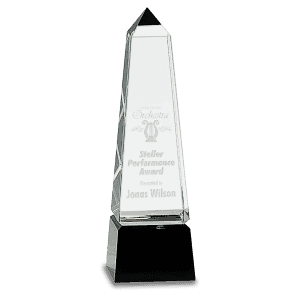 8" Obelisk Crystal on Black Pedestal Base