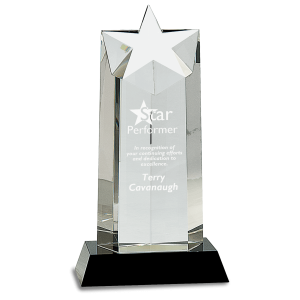 10" Crystal Star Column on Black Pedestal Base