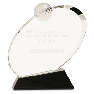 7 1/4" Clear Crystal Oblong Golf Award on Black Crystal Base