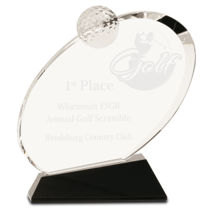 6 1/2" Clear Crystal Oblong Golf Award on Black Crystal Base