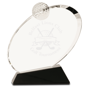 6" Clear Crystal Oblong Golf Award on Black Crystal Base