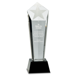 11 3/4" Crystal Frosted Star Column on Black Pedestal Base