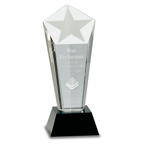 8 3/4" Crystal Frosted Star Column on Black Pedestal Base