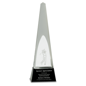 11 1/2" Clear Crystal 3D Golf Spire on Black Pedestal Base
