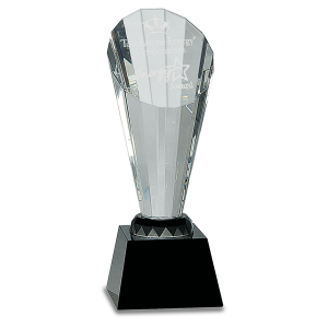 10" Clear Crystal Faceted Rising Spire on Black Base