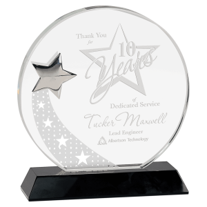 7 1/4" Round Crystal with Silver Star on Black Pedestal Base