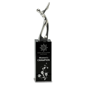 9 1/2" Silver Metal Golf Figure on Black Crystal Pedestal