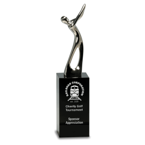 8 1/2" Silver Metal Golf Figure on Black Crystal Pedestal