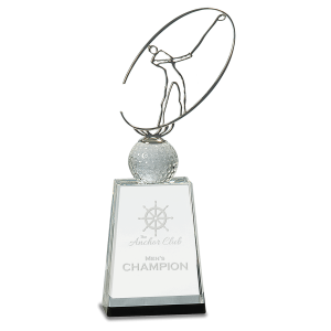 12" Clear/Black Crystal Golf Award with Silver Metal Oval Figure