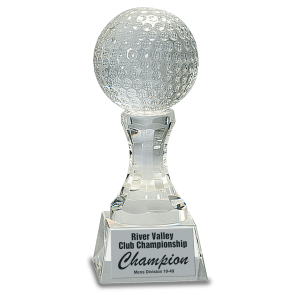 7 3/4" Crystal Golf Ball on Clear Pedestal Base