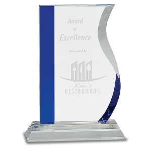 7 1/4" Blue Edge Crystal Wave on Clear Base