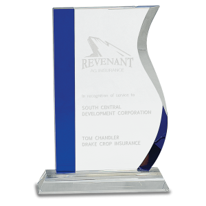 8 1/4" Blue Edge Crystal Wave on Clear Base