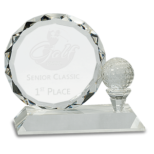 5 1/4" Round Facet Crystal with Golf Ball on Clear Pedestal Base