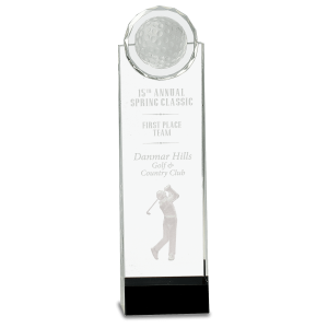 11 1/4" Clear/Black Crystal Standup with 3D Golfer