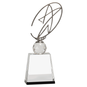 11" Clear/Black Crystal Award with Silver Metal Oval Star