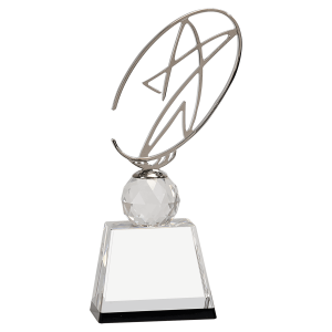 10" Clear/Black Crystal Award with Silver Metal Oval Star