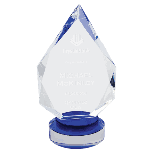 9 1/2" Diamond Crystal on Blue & Clear Round Base