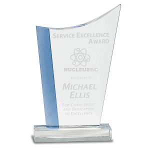 9 1/4" Blue Edge Crystal Crest on Clear Base