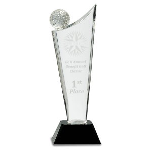 10 3/4" Clear Crystal Golf Wave on Black Pedestal Base