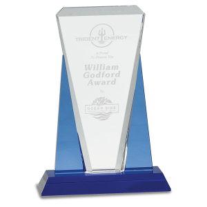 7" x 10" Blue/Clear Wedge Crystal on Blue Pedestal Base