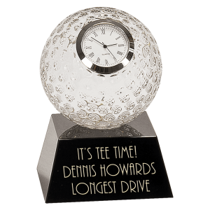 5" Clear Crystal Golf Ball Clock with Black Pedestal Base
