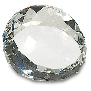 2 1/2" x 1 3/4" Clear Round Crystal Facet Paperweight