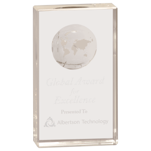 6" Clear Crystal Rectangle with Globe Etching