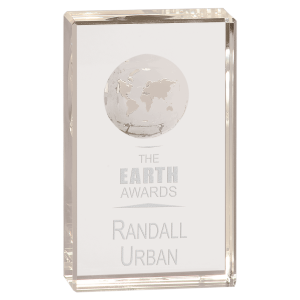 5" Clear Crystal Rectangle with Globe Etching
